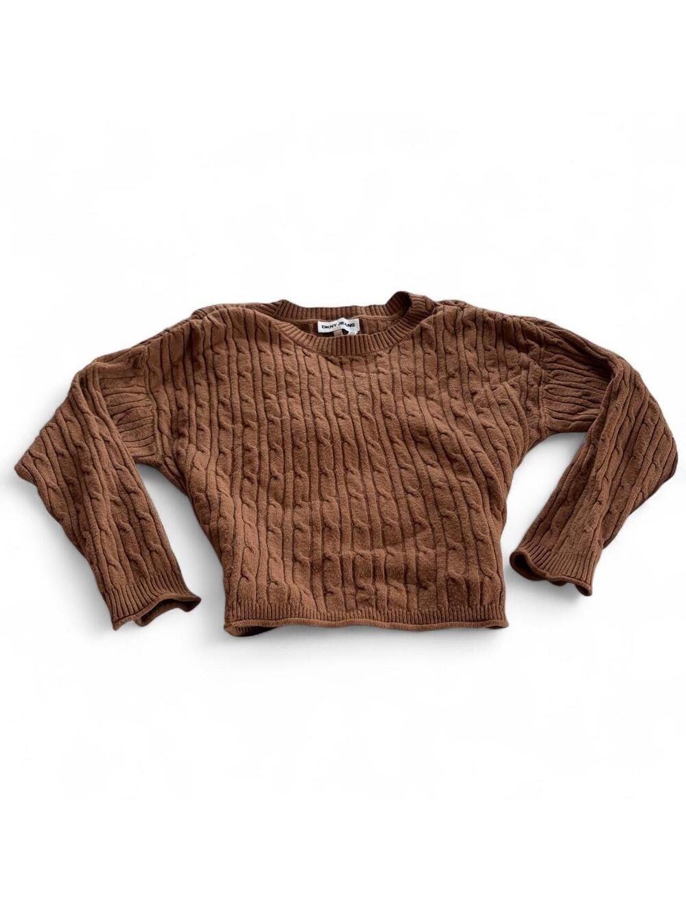 DKNY Jeans Brown Chenille Cable Knit Sweater Womens Size L